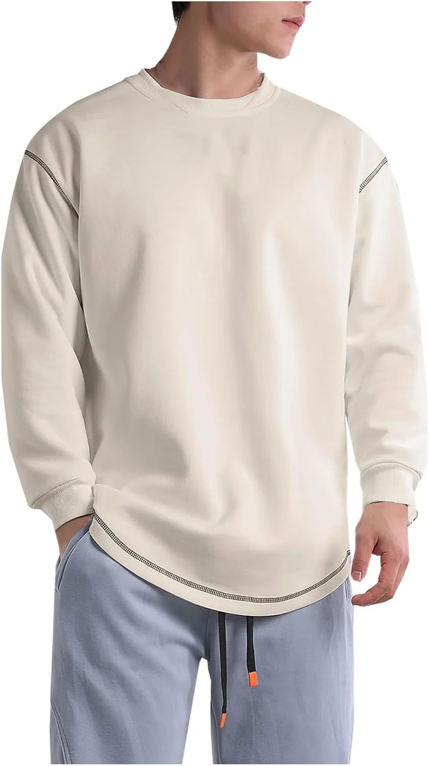 Aymnlox Mens Sweatshirts Fashion Solid Color Long Sleeve Cotton Sweatshirt Loose Fit Outdoor Casual Crewneck Pullover