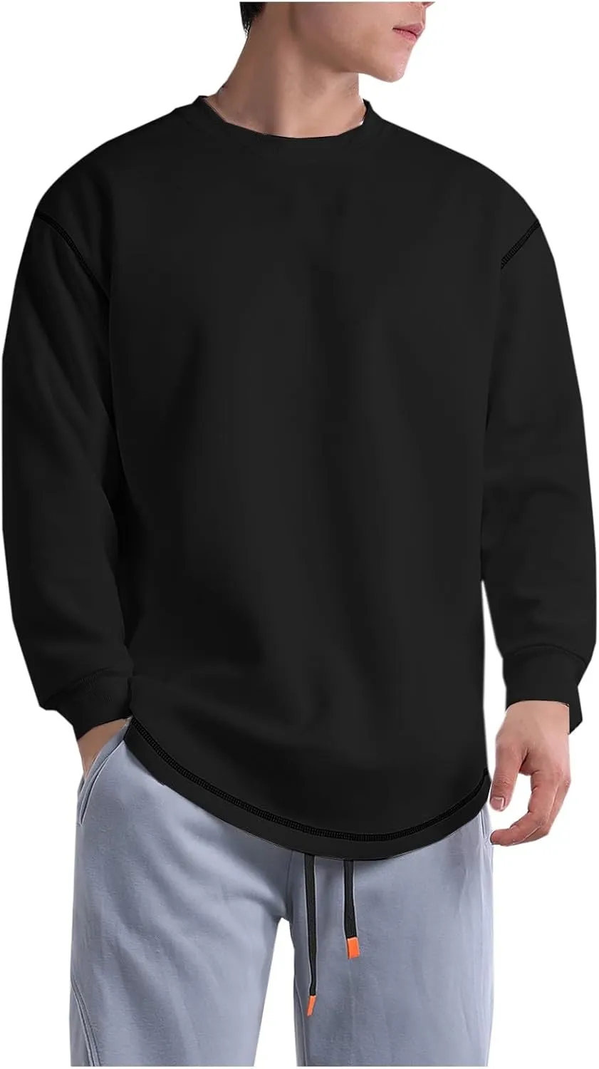 Aymnlox Mens Sweatshirts Fashion Solid Color Long Sleeve Cotton Sweatshirt Loose Fit Outdoor Casual Crewneck Pullover