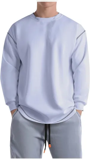 Aymnlox Mens Sweatshirts Fashion Solid Color Long Sleeve Cotton Sweatshirt Loose Fit Outdoor Casual Crewneck Pullover