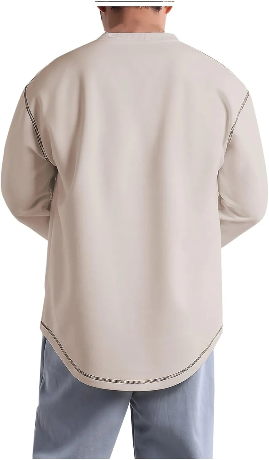 Aymnlox Mens Sweatshirts Fashion Solid Color Long Sleeve Cotton Sweatshirt Loose Fit Outdoor Casual Crewneck Pullover