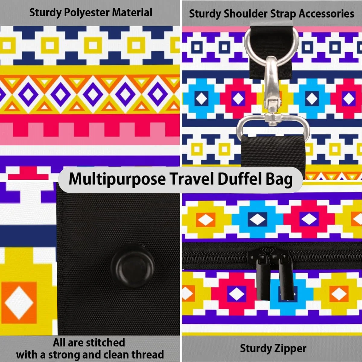 Aztec Western Rainbow Travel Duffle Bag Sports Gym Bags for Women Men Weekender Overnight Bags Waterproof Carry On Tote Bag Workout Bag for Dance Swimming Yoga Hospital