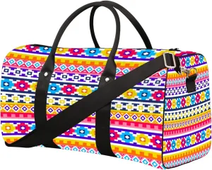 Aztec Western Rainbow Travel Duffle Bag Sports Gym Bags for Women Men Weekender Overnight Bags Waterproof Carry On Tote Bag Workout Bag for Dance Swimming Yoga Hospital