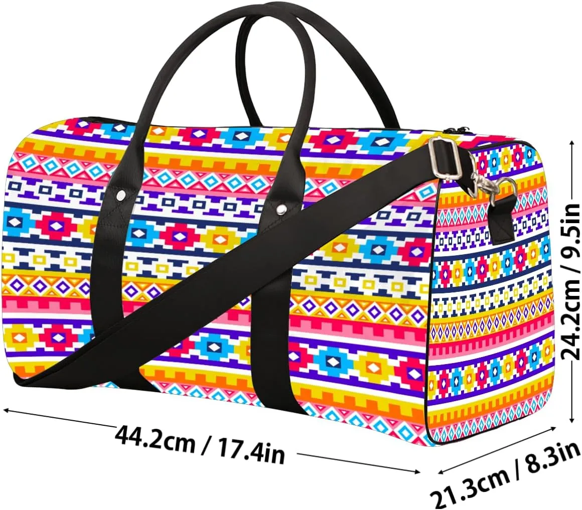 Aztec Western Rainbow Travel Duffle Bag Sports Gym Bags for Women Men Weekender Overnight Bags Waterproof Carry On Tote Bag Workout Bag for Dance Swimming Yoga Hospital