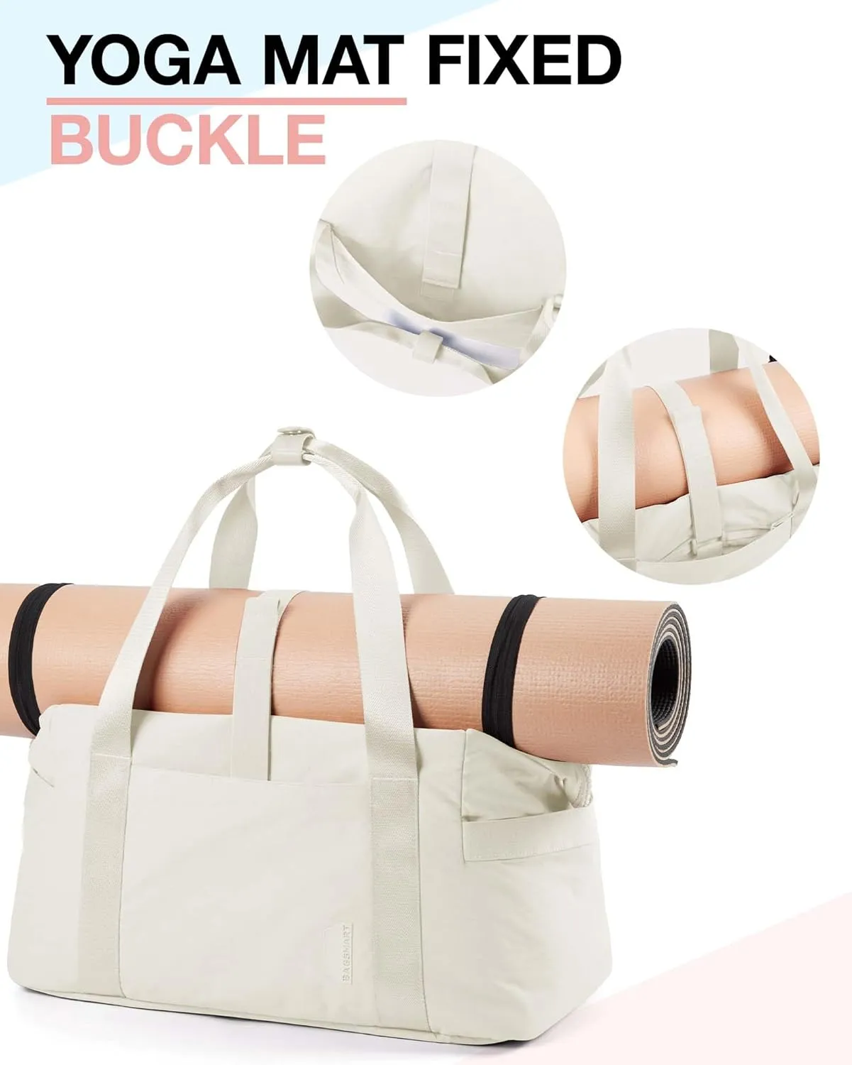 BAGSMART BAGSMART Gym Bag for Women, Carry on Weekender Overnight Bag, Travel Duffel Bags with Trolley Sleeve, Personal Item Travel Bag Tote Bag Workout Dance Bag(Light Beige,Medium)