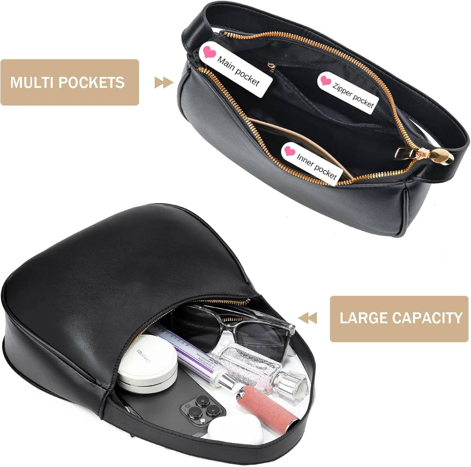 BAIKELI Crescent Shoulder Bags for Women Small Shoulder Purse Handbag Retro Classic Clutch Hobo Tote Bag Underarm Purse