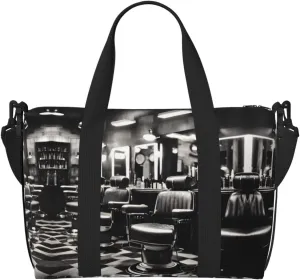 Barber Shop Monochrome Style Duffel Bags for Traveling - Lightweight Personal Item Travel Bags, Gym Bags for Men and Women