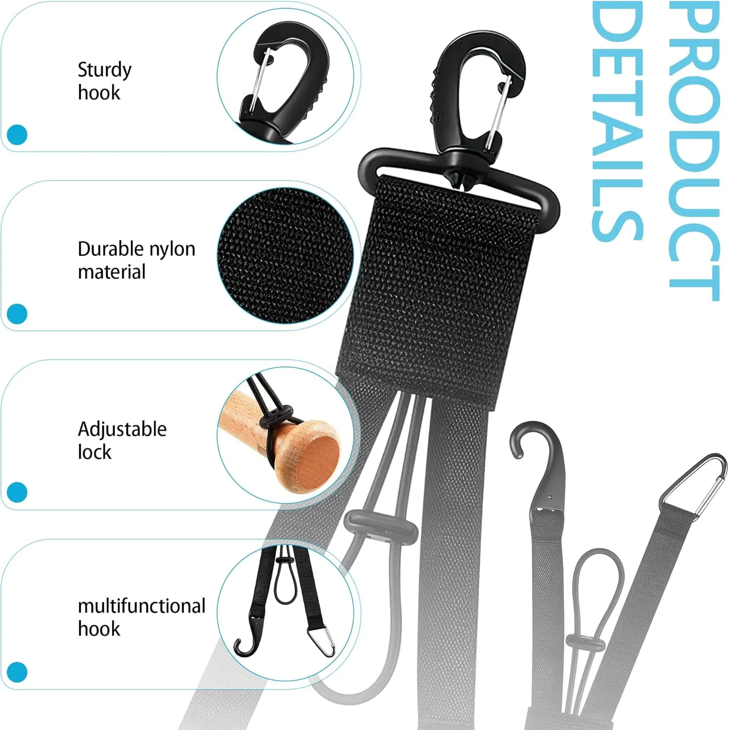 Baseball 3 in 1 Multifunctional Hook, Baseball & Softball Gear Hanger with Bat Holder, Glove Clip, Helmet Hook, Water Bottle Holder (10 Pcs)