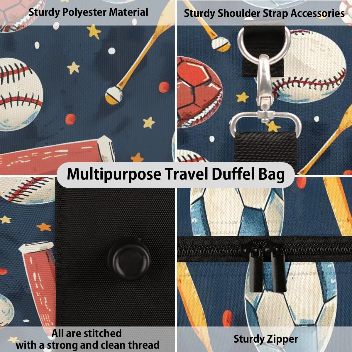 Baseball Basketball Soccer Foldable Lightweight Duffle Bag for Travel - Waterproof Carry On Bags for Airplanes, Travel Duffel Bags for Gym, Weekend