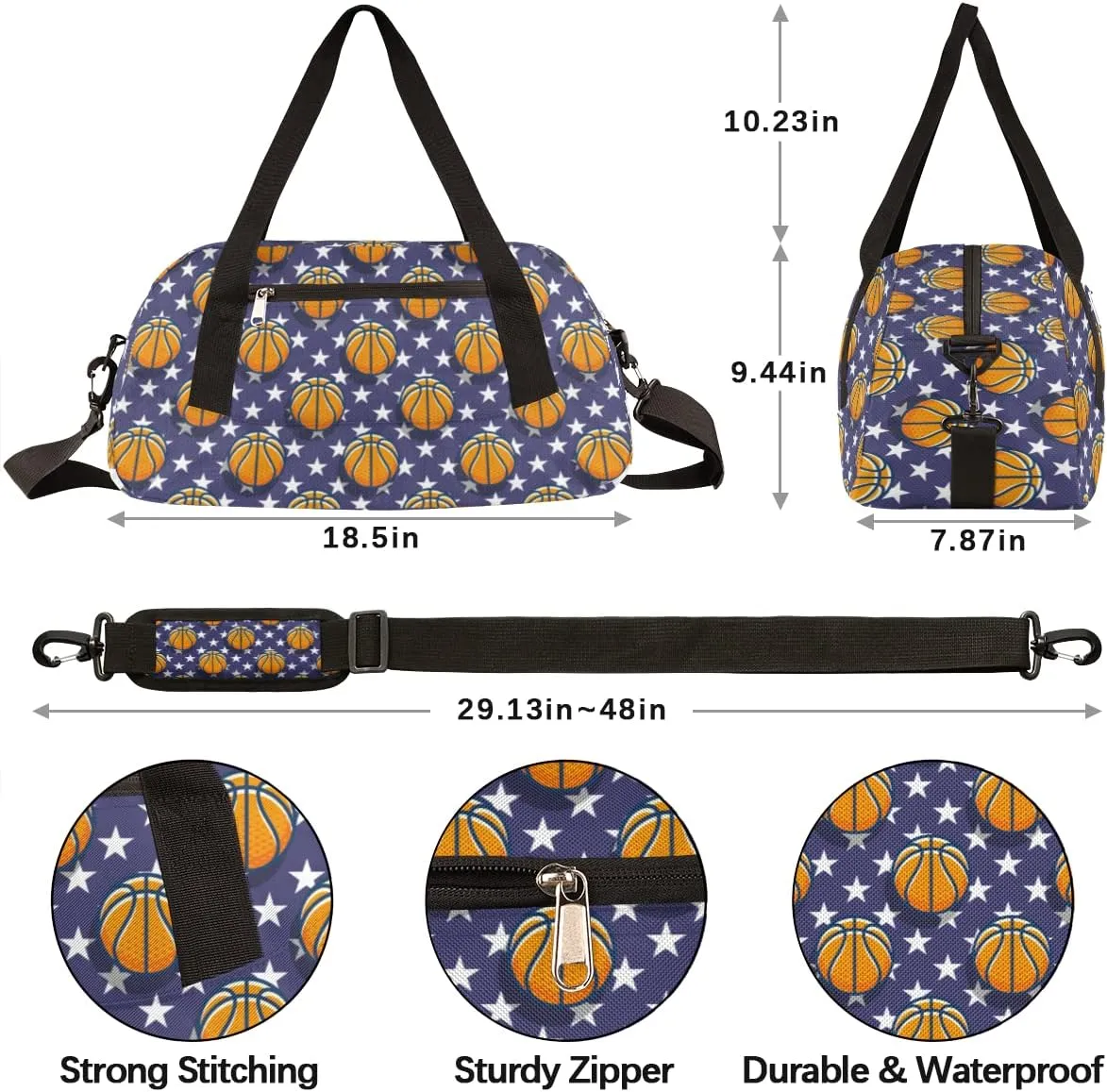 Basketball Kids Duffel Bag for Girls Boys Teens, Stars Blue Dance Bag Overnight Small Duffel Bag Carry On Weekend Sports Gym Travel Bag for School Practice Gymnastics Ballet