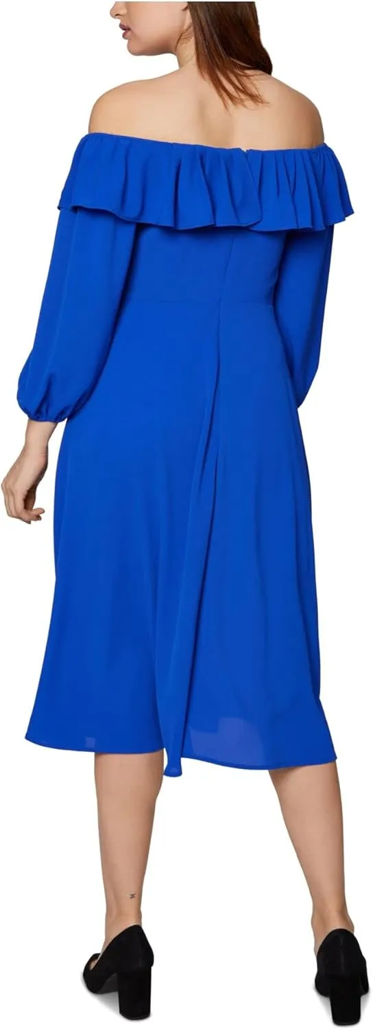 BCBGeneration Womens Stretch Ruffled Long Sleeve Midi Evening Fit   Flare Dress