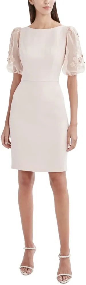 BCBGMAXAZRIA Women's Evening Dress with Sheer Short Balloon Sleeves