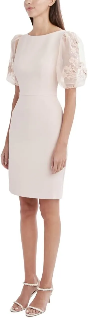 BCBGMAXAZRIA Women's Evening Dress with Sheer Short Balloon Sleeves