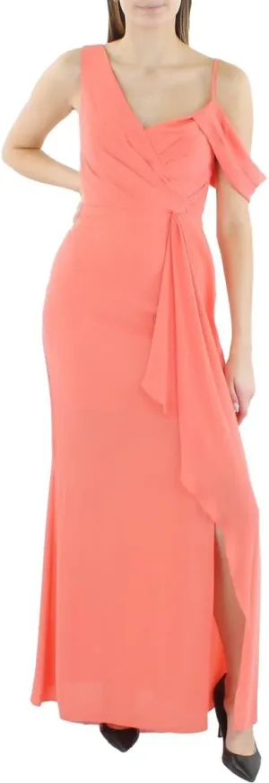 BCBGMAXAZRIA Women's Fit and Flare One Off The Shoulder Sleeve Asymmetrical Neck Evening Gown