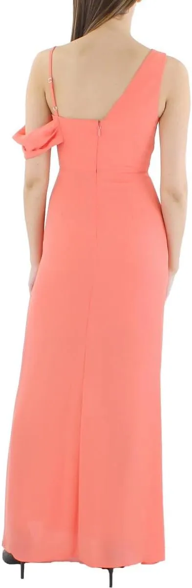BCBGMAXAZRIA Women's Fit and Flare One Off The Shoulder Sleeve Asymmetrical Neck Evening Gown