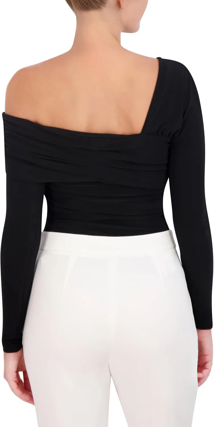 BCBGMAXAZRIA Women's Long Sleeve Asymmetrical Knit Top
