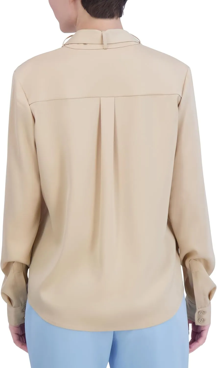 BCBGMAXAZRIA Women's Long Sleeve Mock Collar Neck Belt Tie Blouse Top
