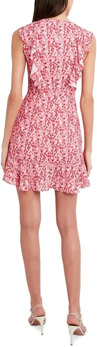 BCBGMAXAZRIA Women's Sleeve Fit and Flare Short Evening Dress with Ruffle Hem