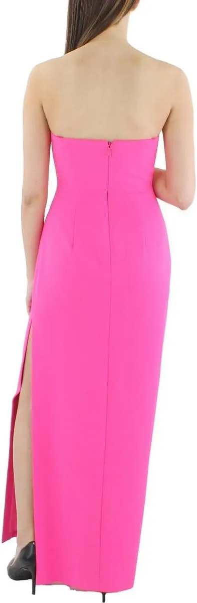 BCBGMAXAZRIA Women's Strapless Long Evening Dress W Wire Cut Out Neck Bonded Bodice Floor Length Column Skirt Side Slit