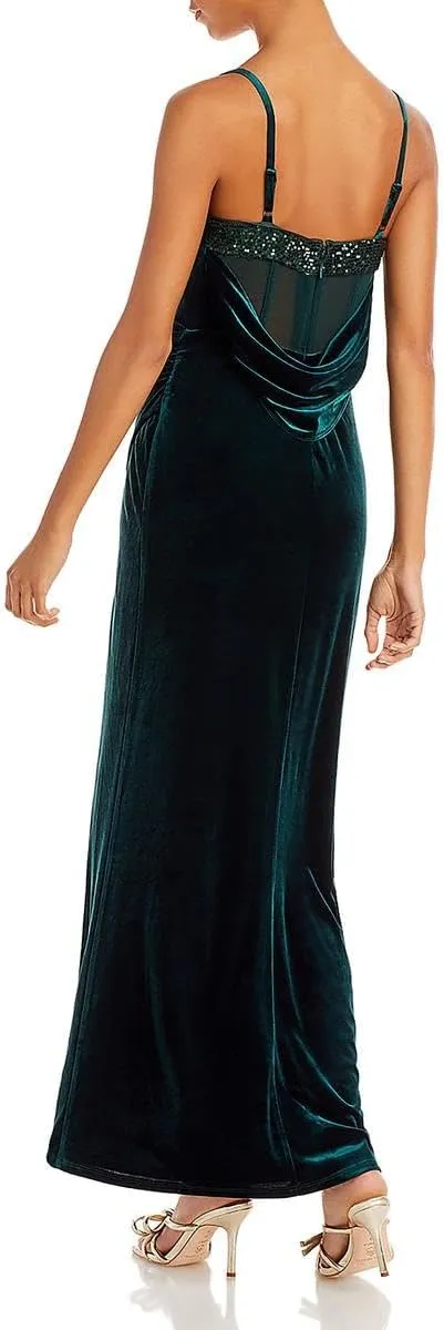 BCBGMAXAZRIA Womens Velvet Long Evening Dress