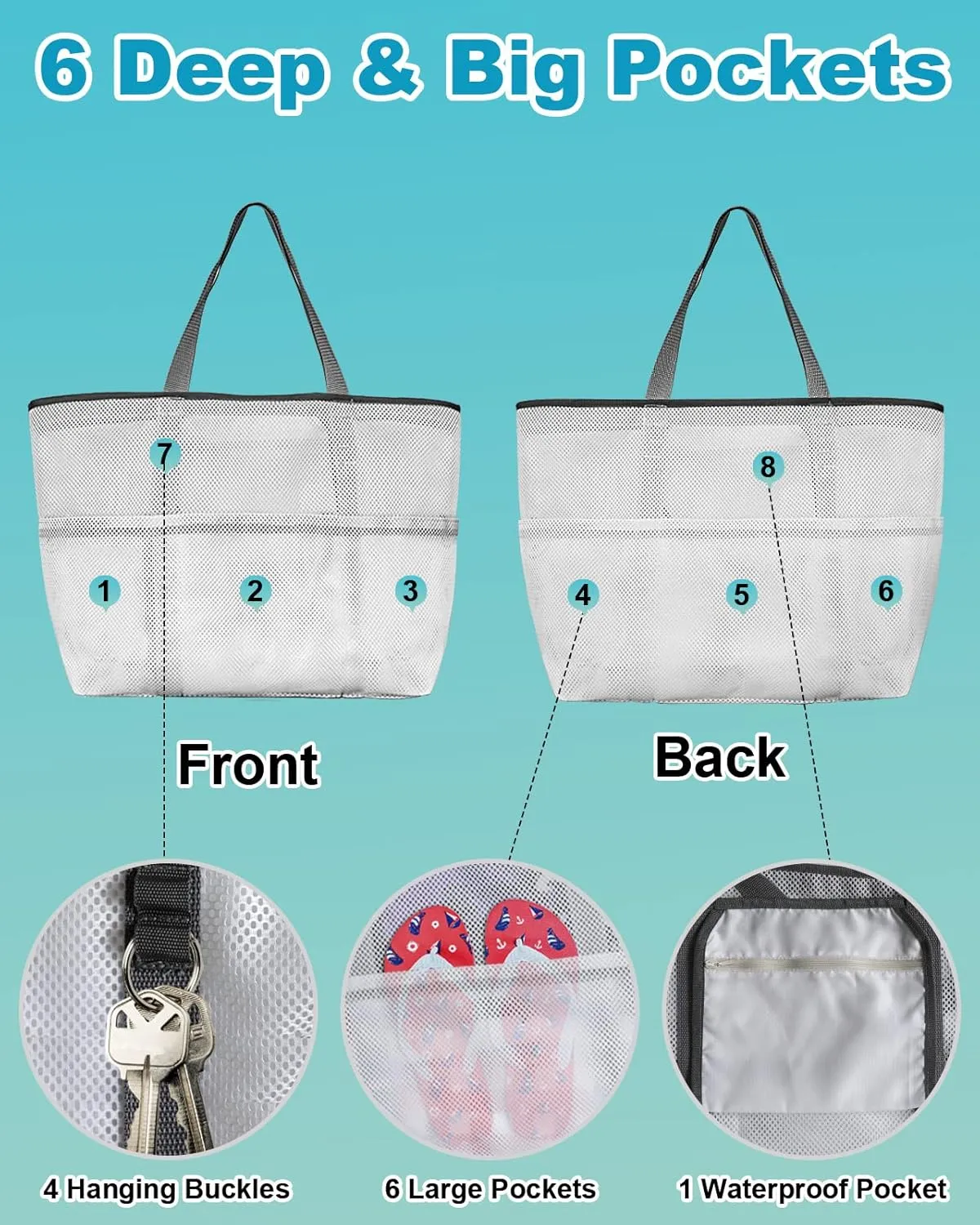 Beach Bag for Women Mesh Tote Bags Squirrel Autumn Tree Deciduous Farm Animal Pool Bag with Pockets Travel Tote Bags
