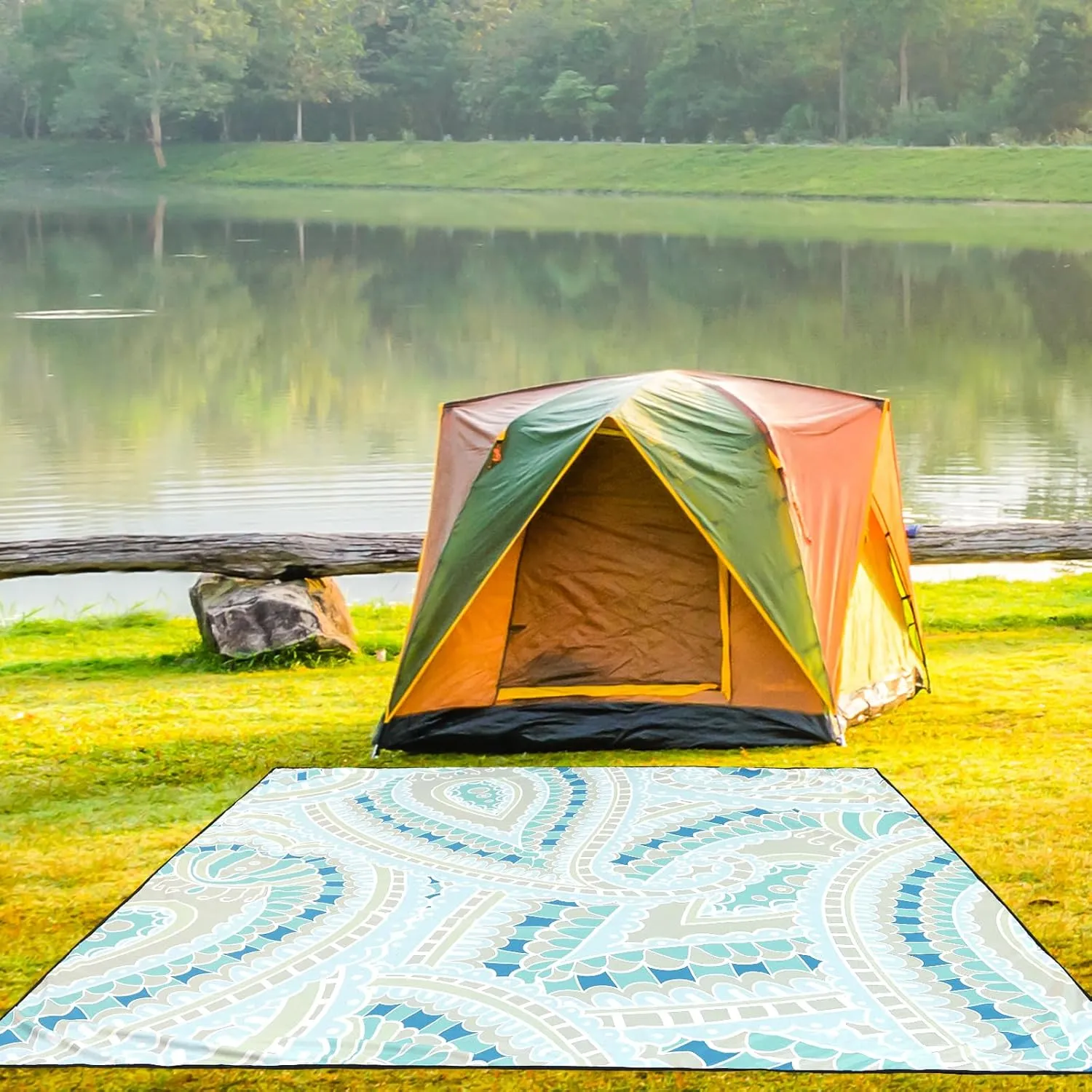 Beach Blanket Sandproof Extra Large Beach Mat Adults Waterproof Quick Drying Sand Free Mat Made by Premium Polyester with 4 Stakes & 4 Corner Pockets for Outdoor Travel Camping Hiking