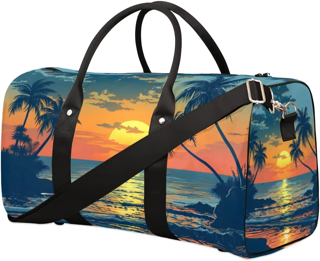 Beach Scenery Travel Duffle Bag for Women Men Gym Duffel Foldable Bag Waterproof Weekender Tropical Palm Tree Duffle Tote