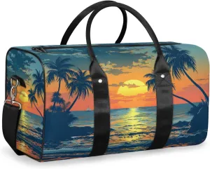 Beach Scenery Travel Duffle Bag for Women Men Gym Duffel Foldable Bag Waterproof Weekender Tropical Palm Tree Duffle Tote
