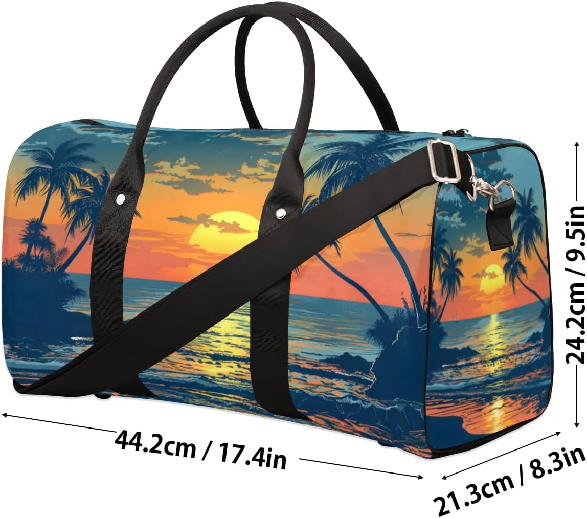 Beach Scenery Travel Duffle Bag for Women Men Gym Duffel Foldable Bag Waterproof Weekender Tropical Palm Tree Duffle Tote
