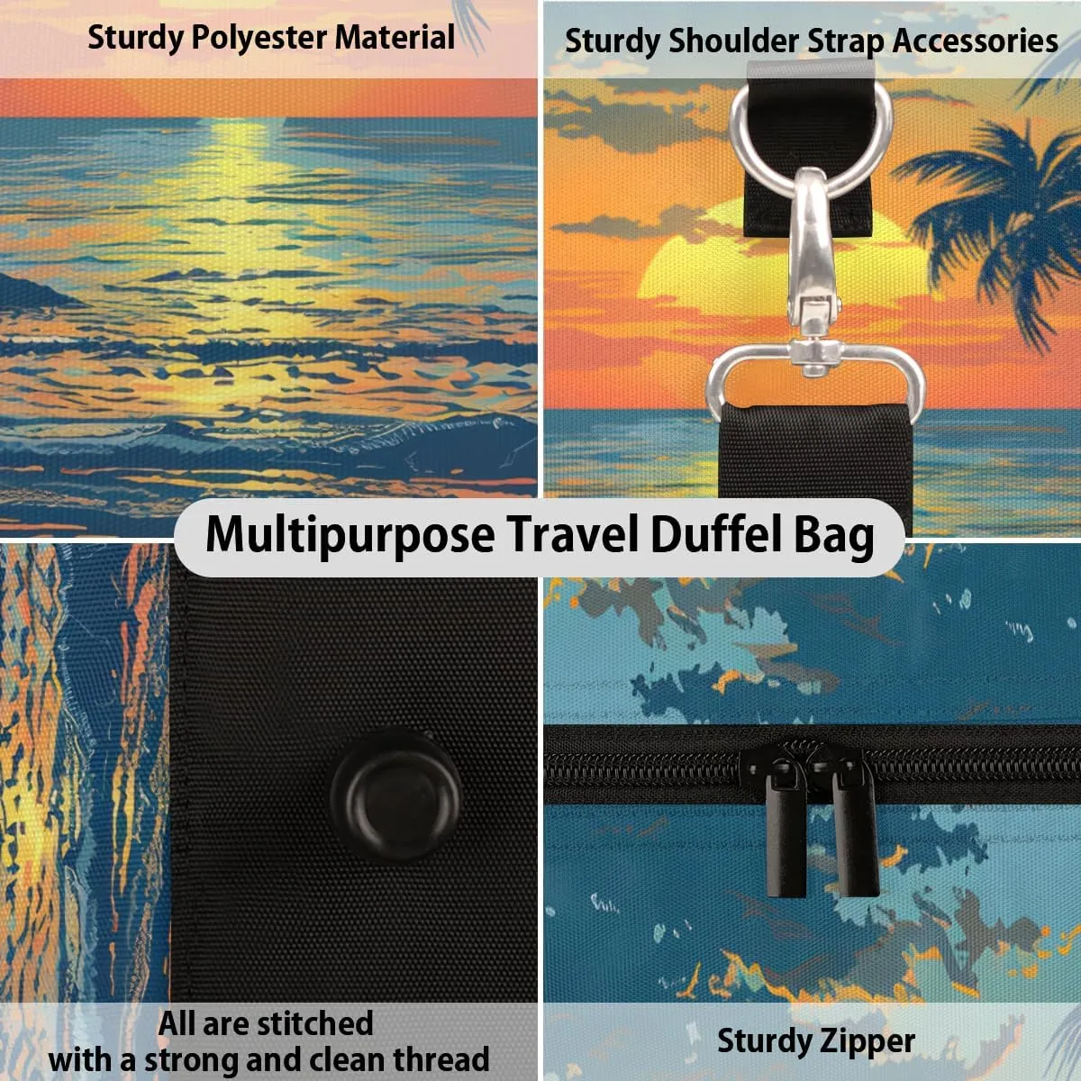 Beach Scenery Travel Duffle Bag for Women Men Gym Duffel Foldable Bag Waterproof Weekender Tropical Palm Tree Duffle Tote
