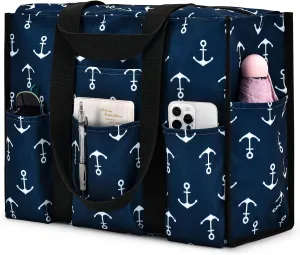 Becokan Large Tote Bag for Women Waterproof with 12 Pockets Top Zipper Closure Utility Teacher Nurse Bags for Work School