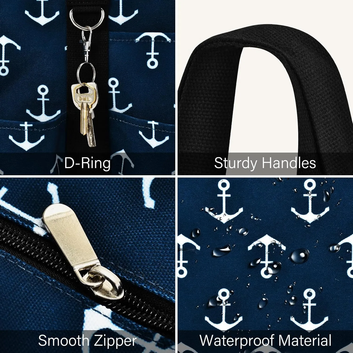 Becokan Large Tote Bag for Women Waterproof with 12 Pockets Top Zipper Closure Utility Teacher Nurse Bags for Work School