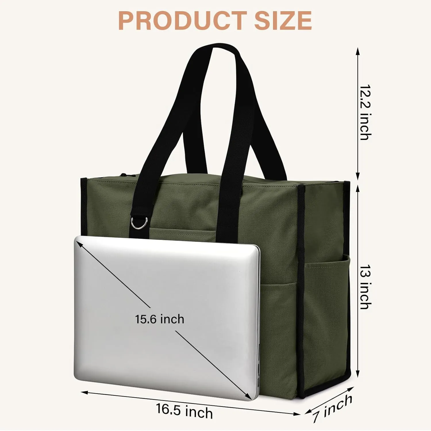 Becokan Large Tote Bag for Women Waterproof with 12 Pockets Top Zipper Closure Utility Teacher Nurse Bags for Work School