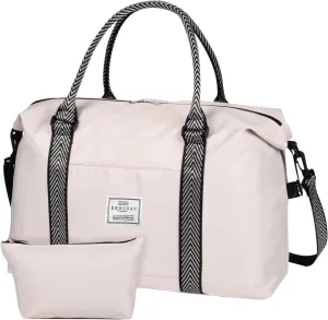 Beige Travel Duffle Bag,Waterproof Weekender bag,Carry On,Sport Gym Bag for Men Women with Wet Pocket,18x14x8