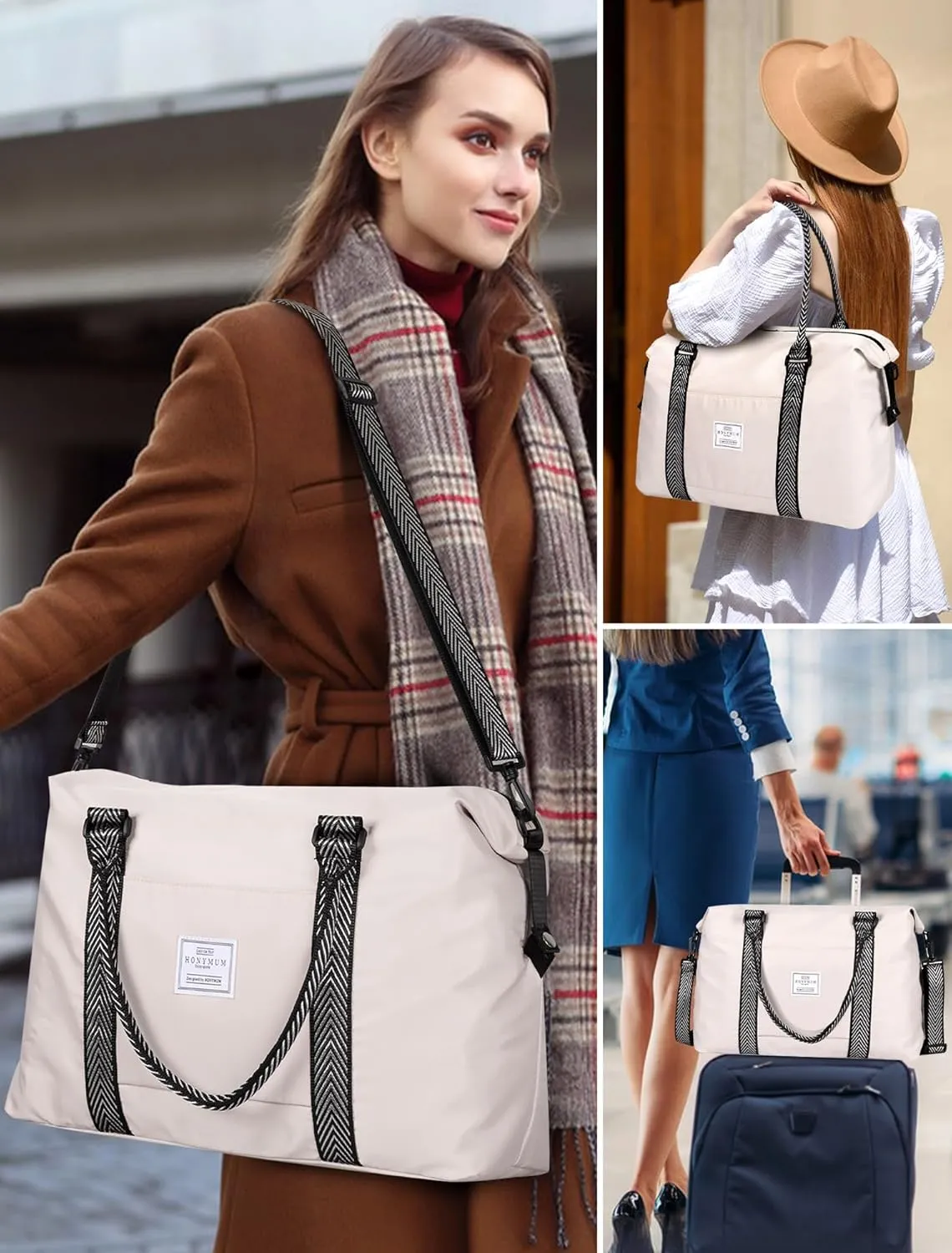 Beige Travel Duffle Bag,Waterproof Weekender bag,Carry On,Sport Gym Bag for Men Women with Wet Pocket,18x14x8