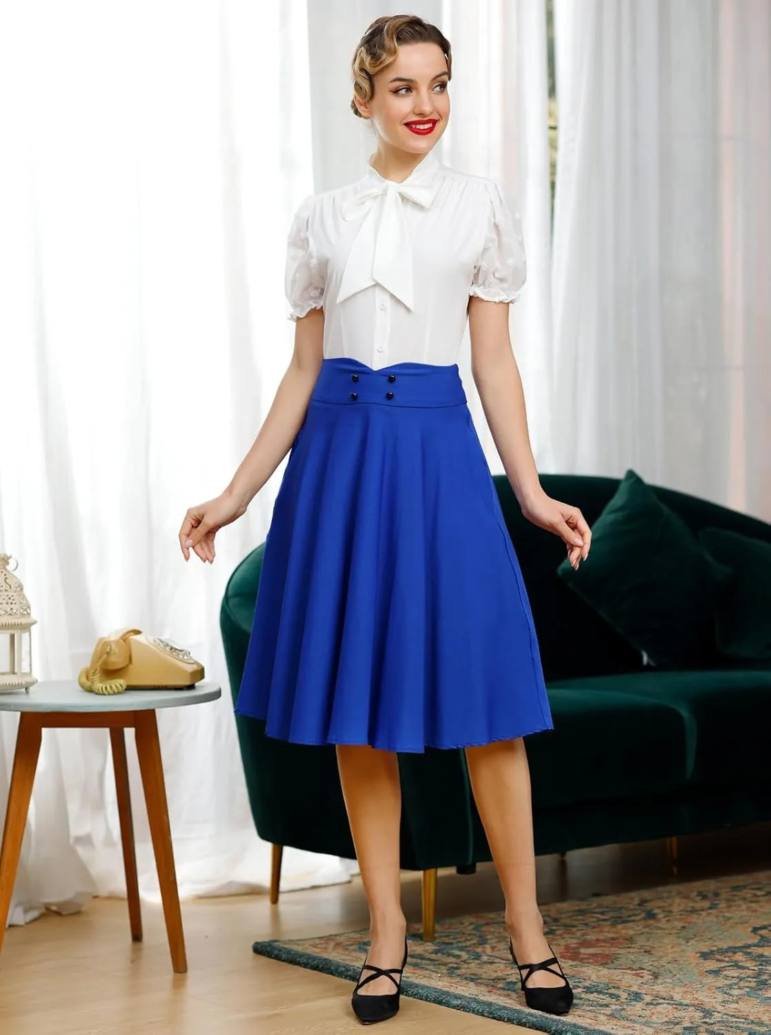 Belle Poque Summer Short Sleeve Office Button Down Blouse Vintage Business Casual Shirts Tops with Bow Tie