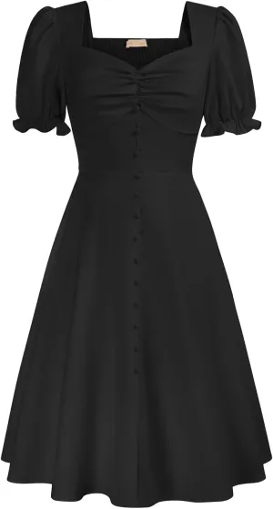 Belle Poque Women 2024 Summer Puff Short Sleeve Cottagecore Dress Vintage 1950s Party Swing Dresses