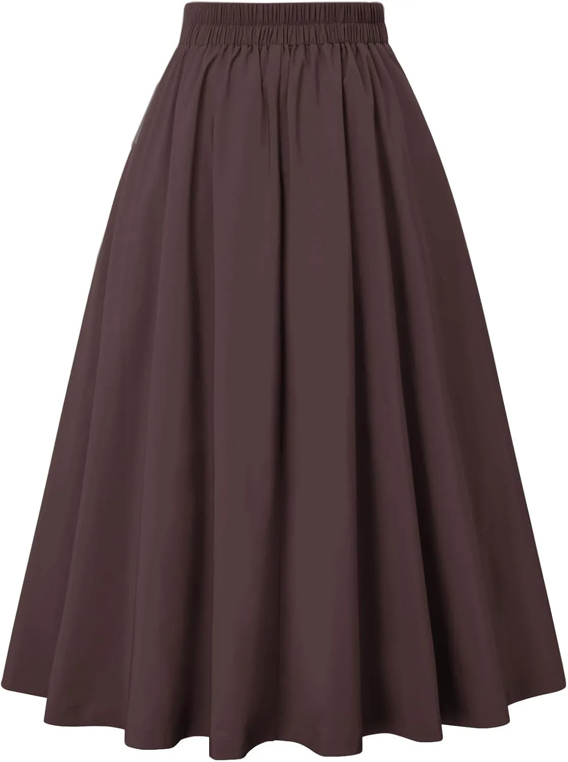 Belle Poque Women's Vintage High Waist Pleated Midi A-Line Skirt with Pockets