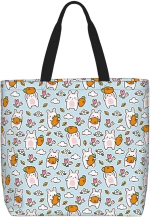 BERMRIZ Cute Rabbit Hold Carrot Shoulder Bag for Women Tote Bag for Women Zipper Work Travel Bags for With Inner Pockets for Gym, Work, Travel Shopping Purse