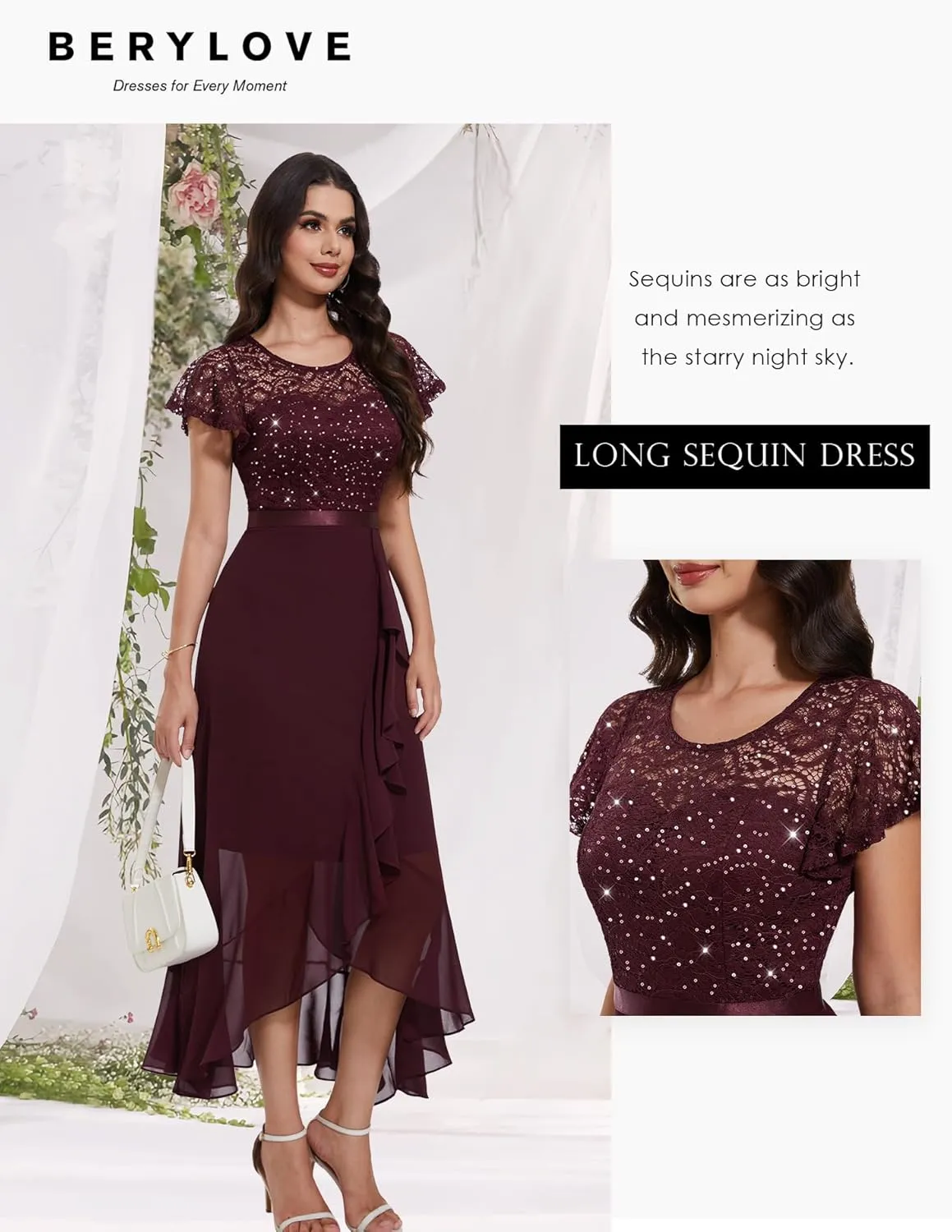 BeryLove Formal Dresses for Women 2025 Wedding Guest with Slit Cocktail Elegant Lace Long Prom Dress
