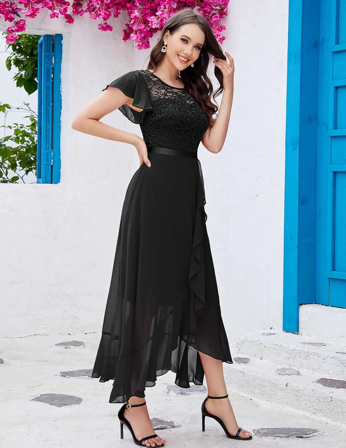 BeryLove Formal Dresses for Women 2025 Wedding Guest with Slit Cocktail Elegant Lace Long Prom Dress