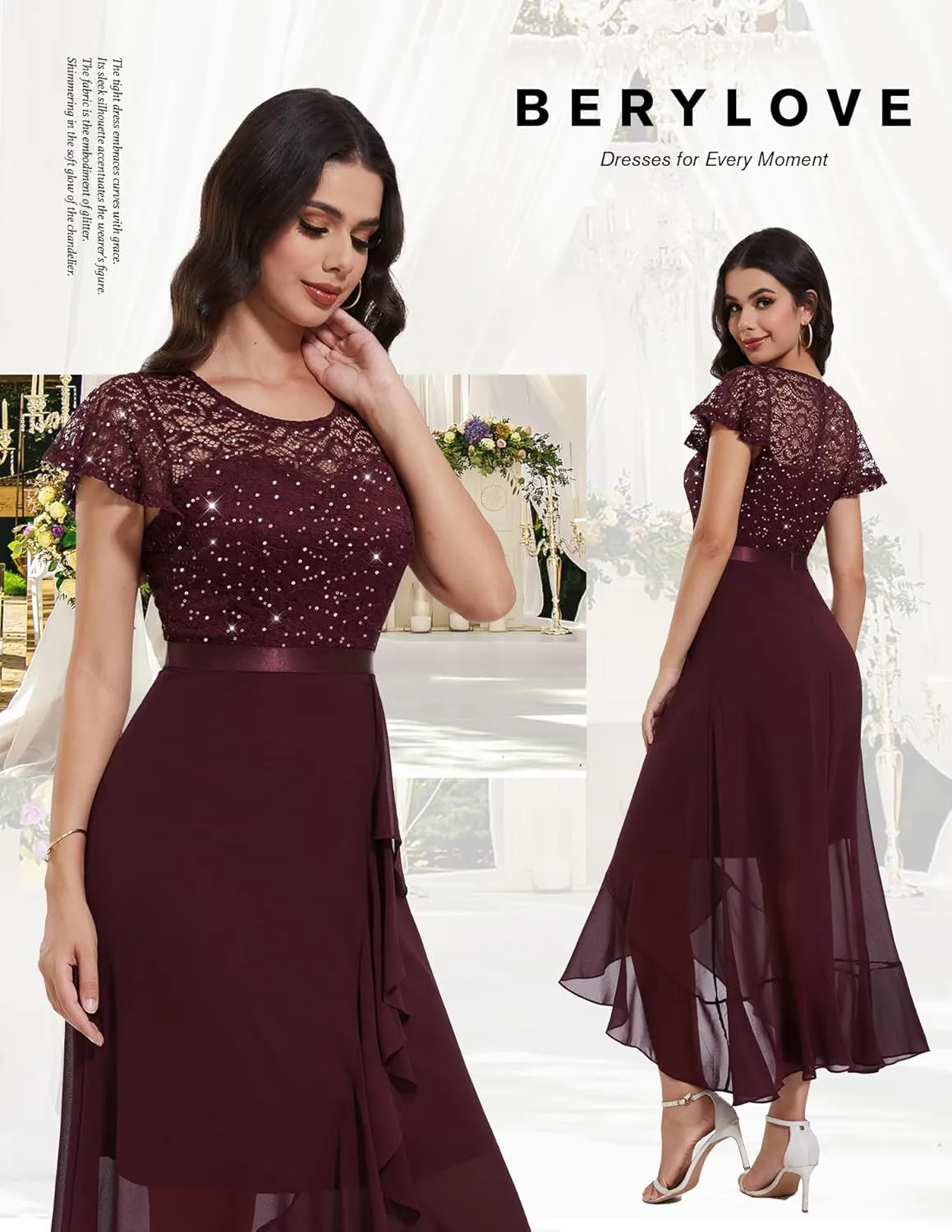 BeryLove Formal Dresses for Women 2025 Wedding Guest with Slit Cocktail Elegant Lace Long Prom Dress