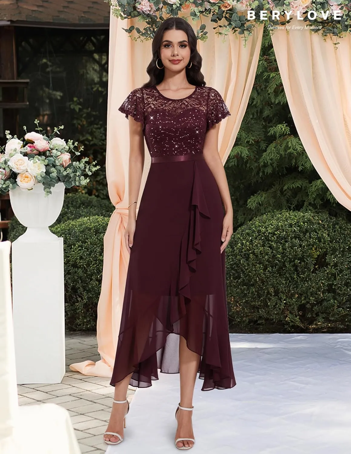 BeryLove Formal Dresses for Women 2025 Wedding Guest with Slit Cocktail Elegant Lace Long Prom Dress