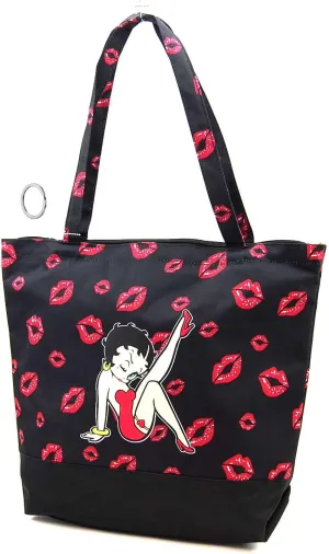 Betty Boop Canvas Shopping Bag with Coin Purse and Key Ring (Black)