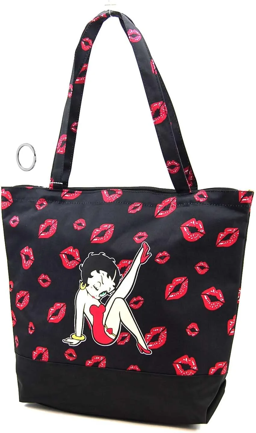 Betty Boop Canvas Shopping Bag with Coin Purse and Key Ring (Black)