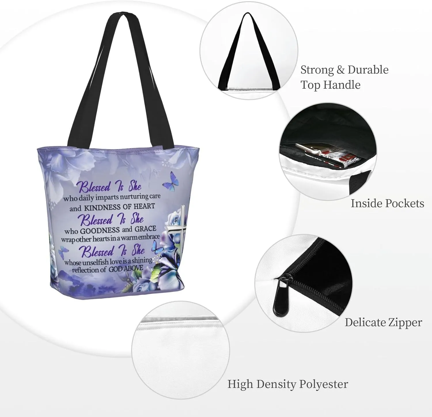 Bible Tote Bags For Women Christian Tote Bag Religious Grocery Bag With Zipper For Mothers Day Church Gifts