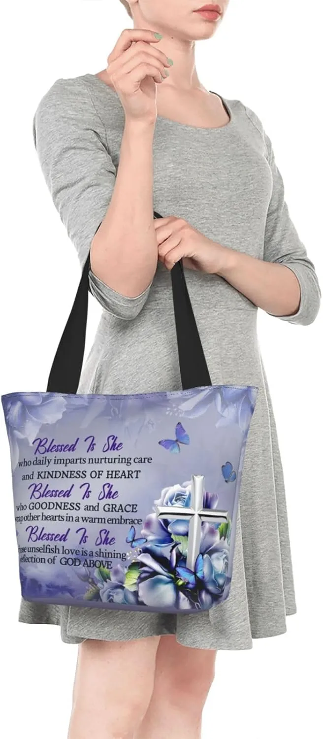 Bible Tote Bags For Women Christian Tote Bag Religious Grocery Bag With Zipper For Mothers Day Church Gifts