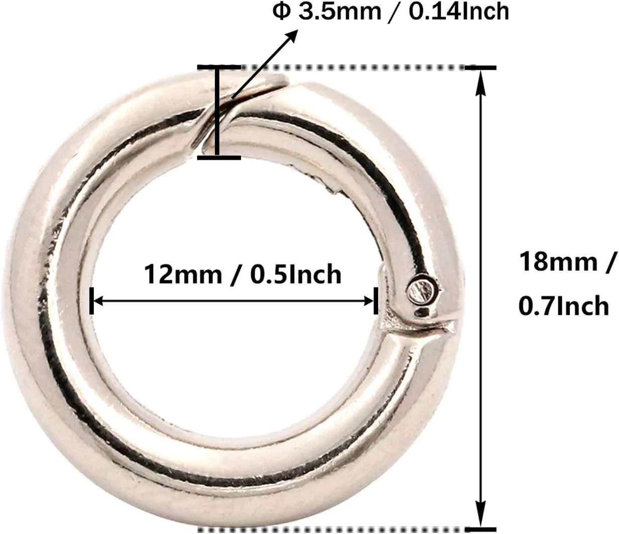BIKICOCO 1/2'' Round Spring Gate O-Ring Clasp Push Snap Hook Belt Hardware Loop, for Handbags, Keys