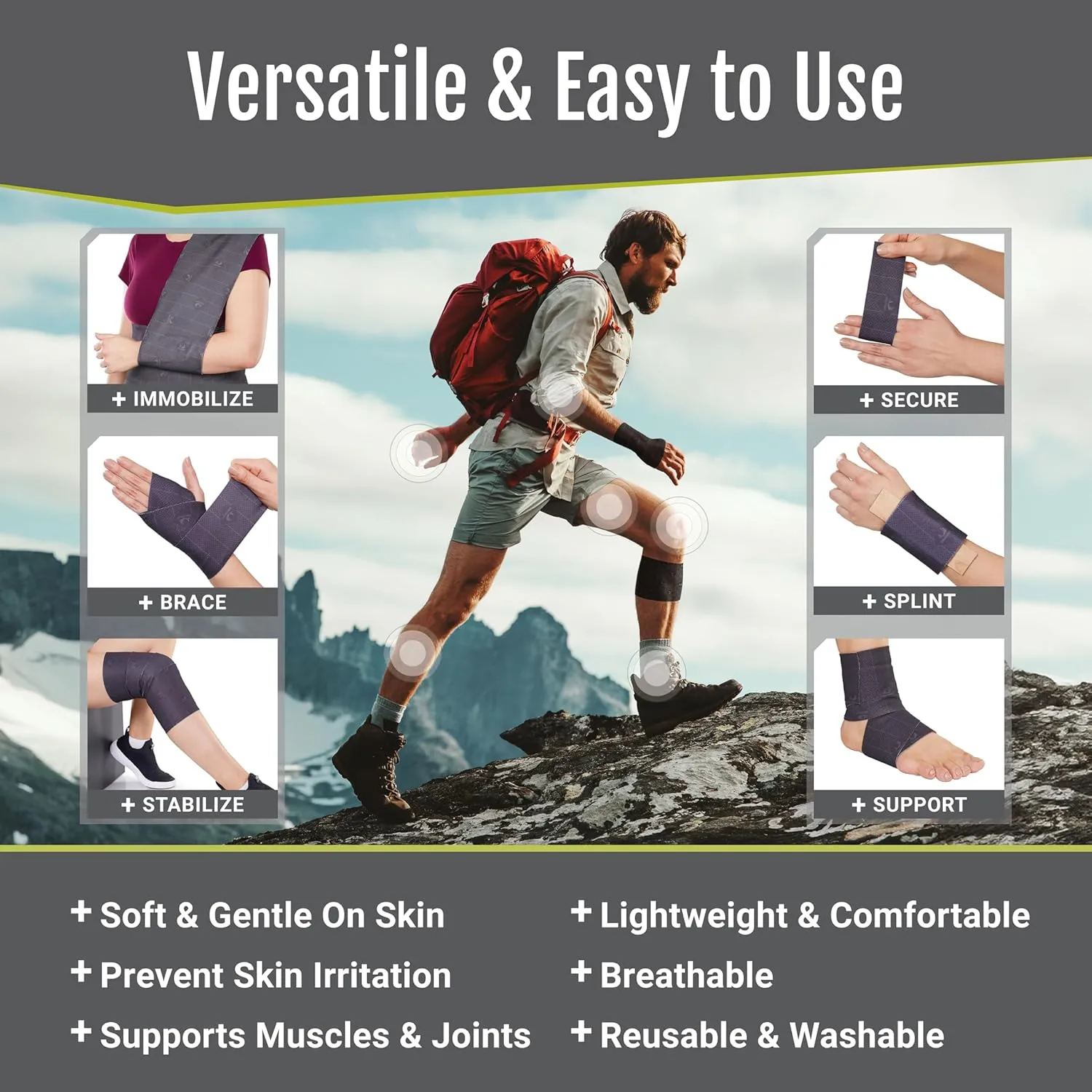 BioSkin Compression Bandage Wrap - Micro 10, 6" x 60" Self Adhesive Elastic Wrap for Sprains, Swelling, Lymphedema, Ankle & Knee Ice Pack Wrap, Tendinitis, Wounds, First Aid Kits, Sports & to-Go Bags