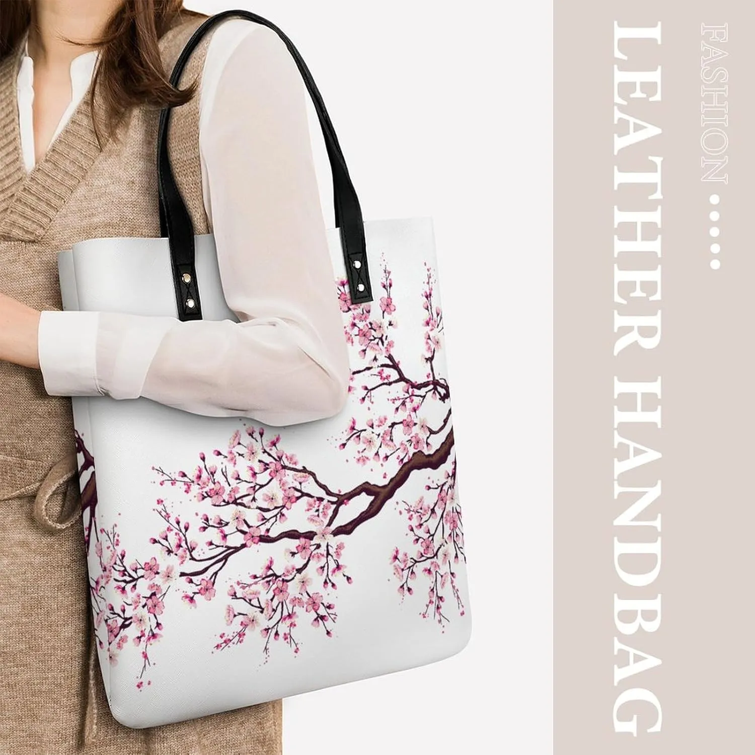 Black And White Piano Keys with Musical Notes Leather Handbag with Large Space, Fashionable Handbag