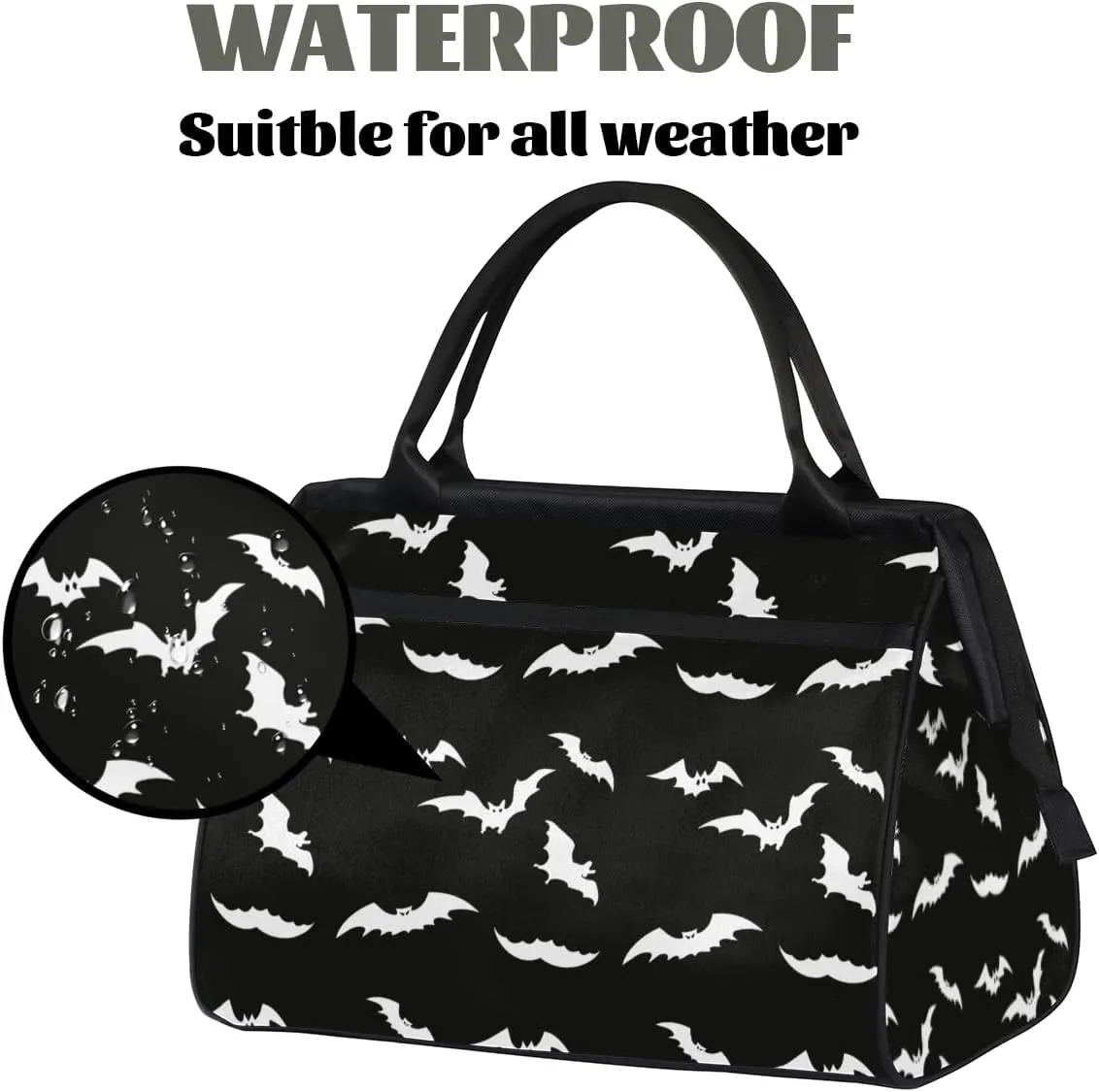 Black Bat Cool Small Overnight Weekender Tote Bag for Women Men Foldable Travel Duffel Bags Lightweight Sports Gym Bag Waterproof Carry On Luggage Weekender Bag for Traveling Gifts